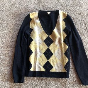 Women’s argyle. V-neck  sweater 100% lambs wool
